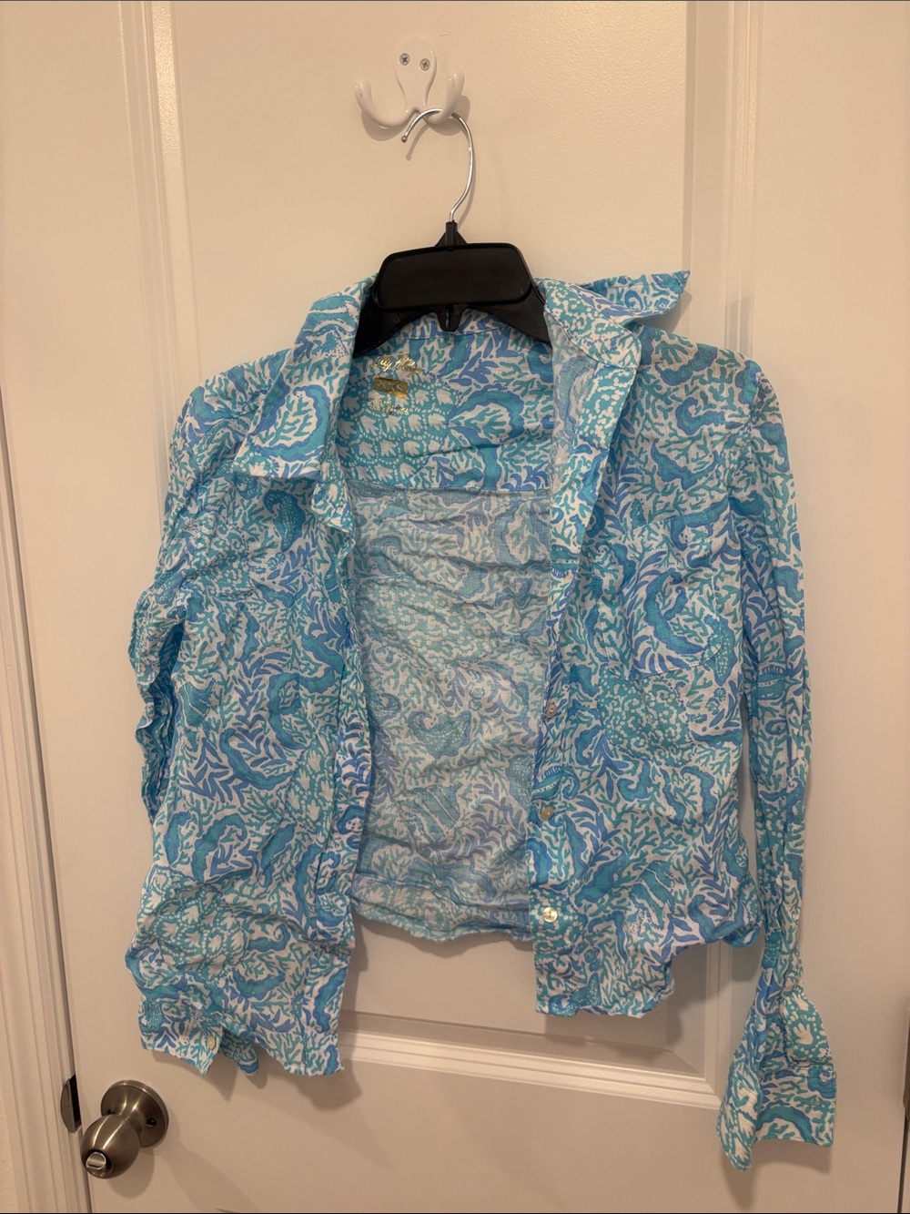 Lilly Pulitzer Blue & White Printed Blazer Jacket